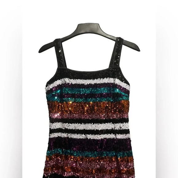 Shop 17 Multicolor Striped Sequin Mini Dress Sz L - Picture 3 of 9